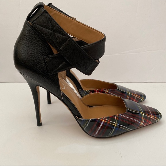 NWOB Jessica Simpson Patent Leather Striped Ankle Strap Heels - Size 8 1/2 - Picture 5 of 8